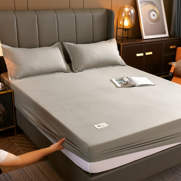 91家纺网 家纺一手货源 找家纺 千百笠A类全棉13372喷气床笠纯色床罩保护罩套全包围浅灰