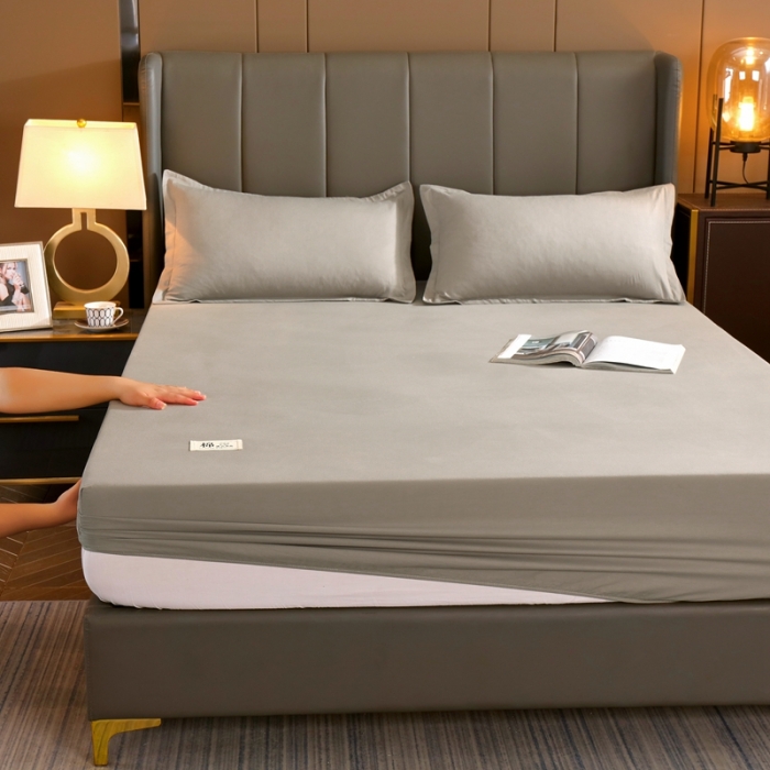 91家纺网 家纺一手货源 找家纺 千百笠A类全棉13372喷气床笠纯色床罩保护罩套全包围浅灰