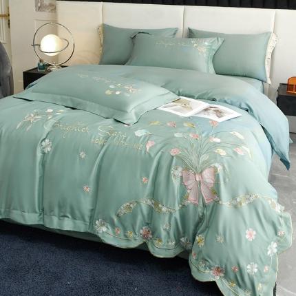 91家纺网 家纺一手货源 找家纺 （总）宅家居 马蹄莲系列-新款轻奢弯边刺绣小香风纯棉长绒棉