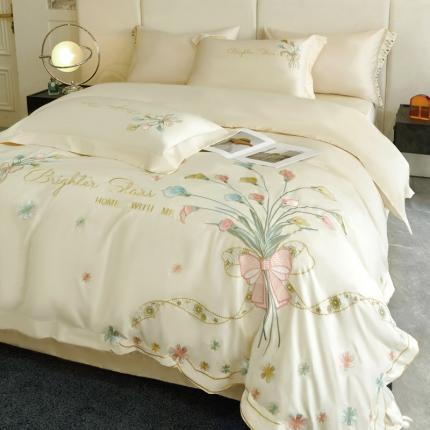 91家纺网 家纺一手货源 找家纺 （总）宅家居 马蹄莲系列-新款轻奢弯边刺绣小香风纯棉长绒棉