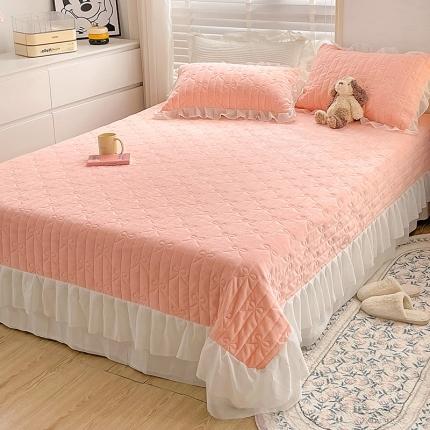 2022山茶家纺新款爱丽丝牛奶绒床盖三件套 粉色绒