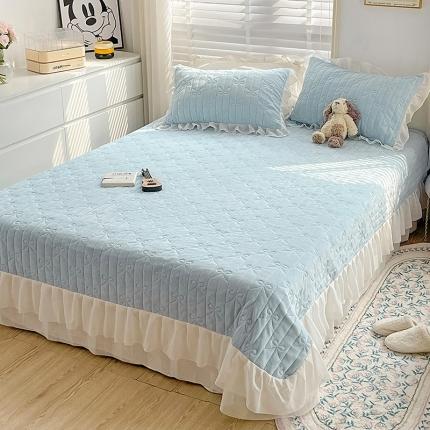 2022山茶家纺新款爱丽丝牛奶绒床盖三件套 蓝色绒