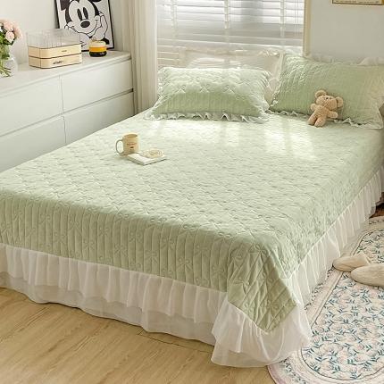 2022山茶家纺新款爱丽丝牛奶绒床盖三件套 抹茶绿绒