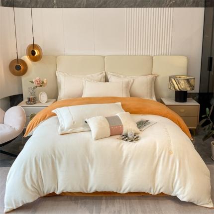 91家纺网 家纺一手货源 找家纺 蓝巢 2022新款高克重牛奶绒唯美系列四件套 唯美-奶昔白