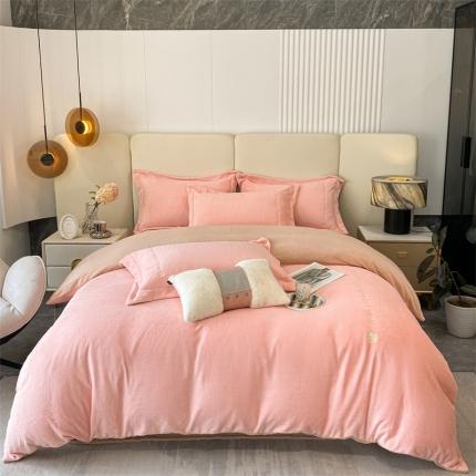 91家纺网 家纺一手货源 找家纺 蓝巢 2022新款高克重牛奶绒唯美系列四件套 唯美-香叶粉