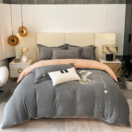 91家纺网 家纺一手货源 找家纺 蓝巢 2022新款高克重牛奶绒唯美系列四件套 唯美-中灰