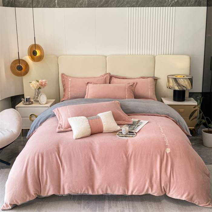 91家纺网 家纺一手货源 找家纺 蓝巢 2022新款高克重牛奶绒唯美系列四件套 唯美-豆沙