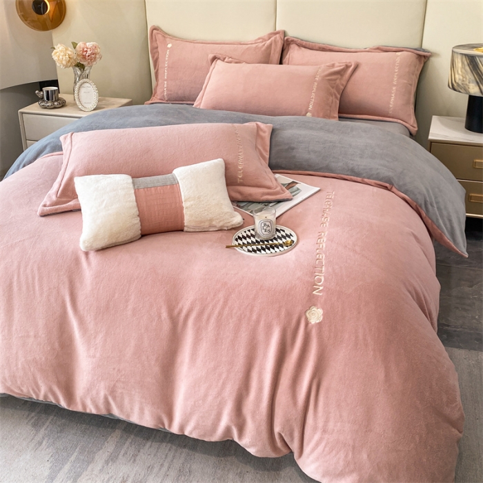91家纺网 家纺一手货源 找家纺 蓝巢 2022新款高克重牛奶绒唯美系列四件套 唯美-豆沙