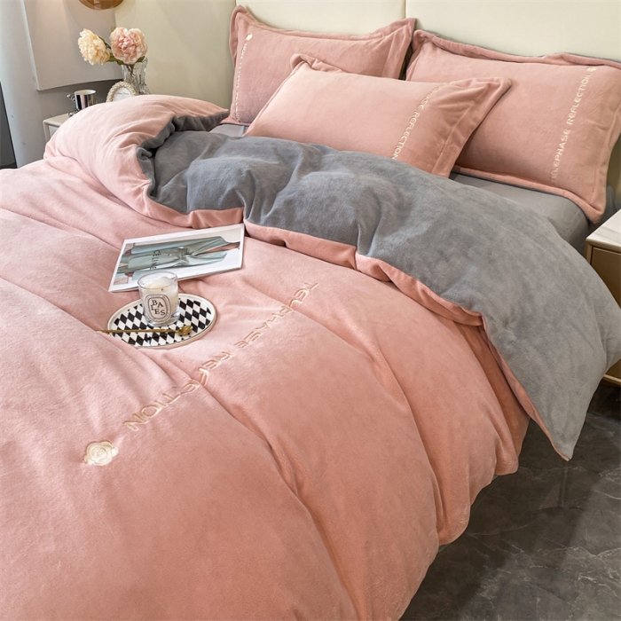 91家纺网 家纺一手货源 找家纺 蓝巢 2022新款高克重牛奶绒唯美系列四件套 唯美-豆沙