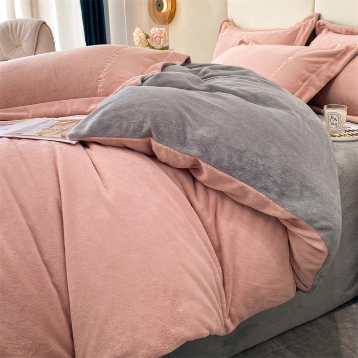 91家纺网 家纺一手货源 找家纺 蓝巢 2022新款高克重牛奶绒唯美系列四件套 唯美-豆沙