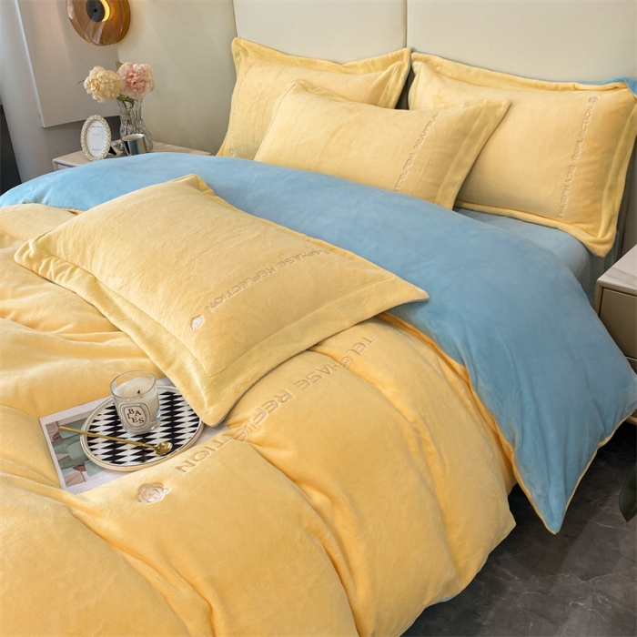 91家纺网 家纺一手货源 找家纺 蓝巢 2022新款高克重牛奶绒唯美系列四件套 唯美-奶黄