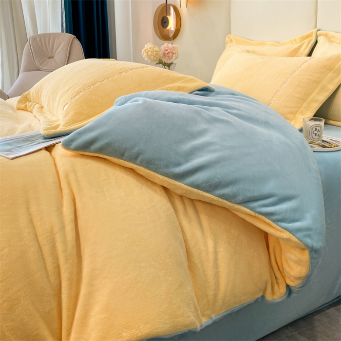 91家纺网 家纺一手货源 找家纺 蓝巢 2022新款高克重牛奶绒唯美系列四件套 唯美-奶黄