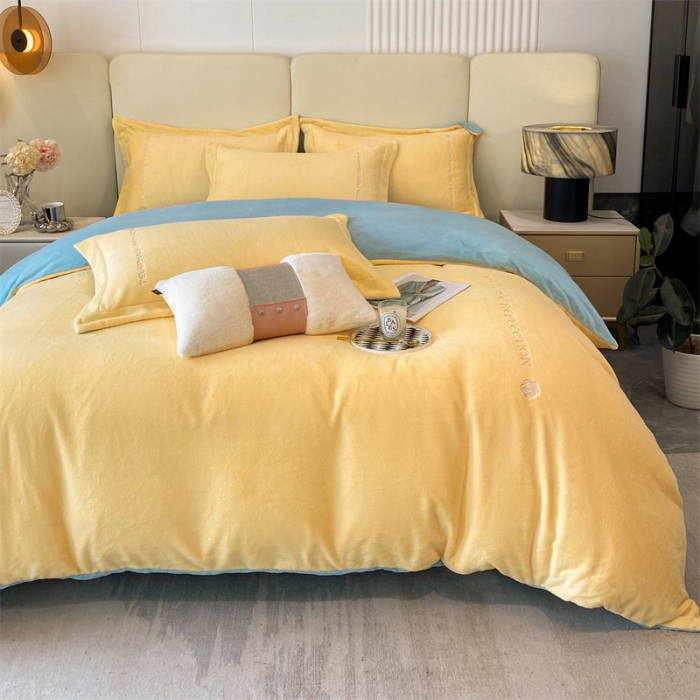 91家纺网 家纺一手货源 找家纺 蓝巢 2022新款高克重牛奶绒唯美系列四件套 唯美-奶黄