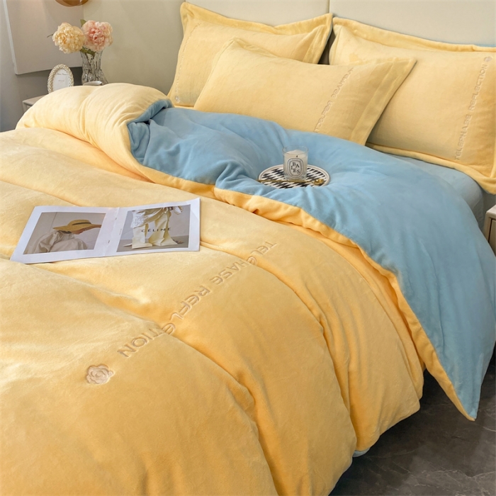 91家纺网 家纺一手货源 找家纺 蓝巢 2022新款高克重牛奶绒唯美系列四件套 唯美-奶黄