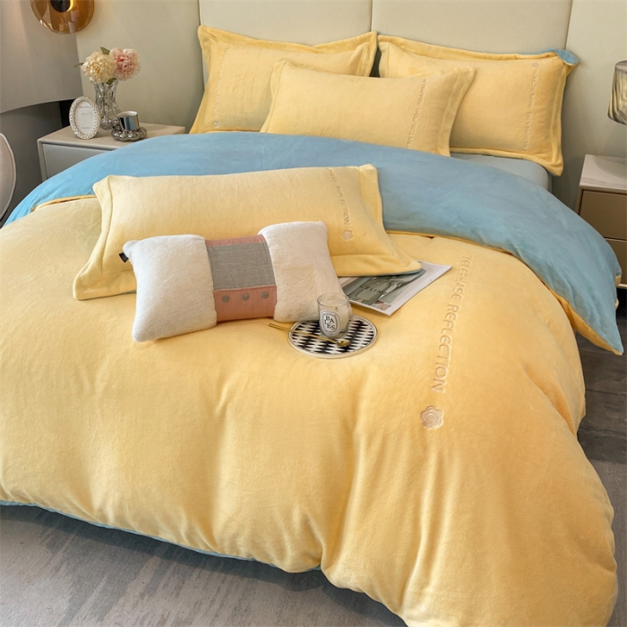 91家纺网 家纺一手货源 找家纺 蓝巢 2022新款高克重牛奶绒唯美系列四件套 唯美-奶黄