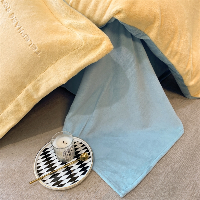 91家纺网 家纺一手货源 找家纺 蓝巢 2022新款高克重牛奶绒唯美系列四件套 唯美-奶黄