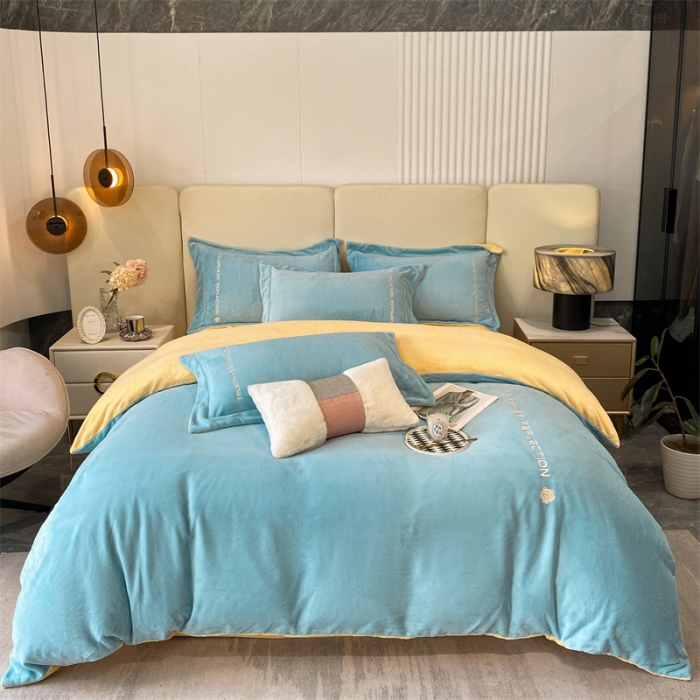 91家纺网 家纺一手货源 找家纺 蓝巢 2022新款高克重牛奶绒唯美系列四件套 唯美-天空蓝