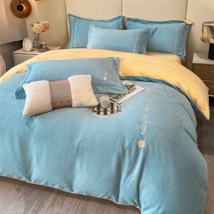 91家纺网 家纺一手货源 找家纺 蓝巢 2022新款高克重牛奶绒唯美系列四件套 唯美-天空蓝