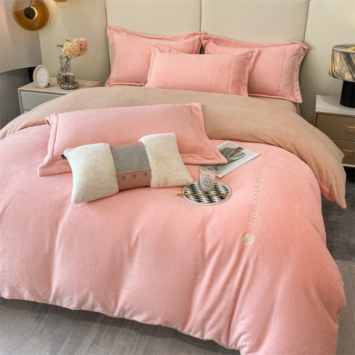 91家纺网 家纺一手货源 找家纺 蓝巢 2022新款高克重牛奶绒唯美系列四件套 唯美-香叶粉