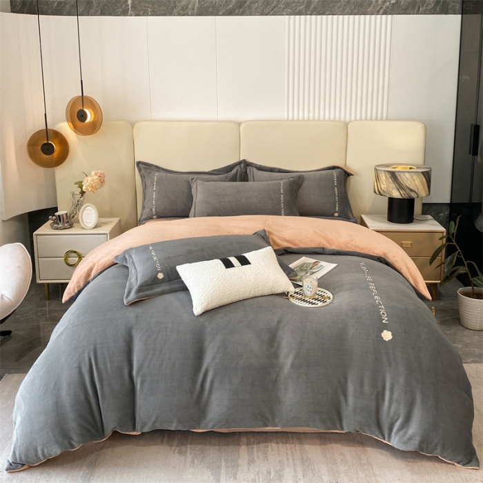 91家纺网 家纺一手货源 找家纺 蓝巢 2022新款高克重牛奶绒唯美系列四件套 唯美-中灰
