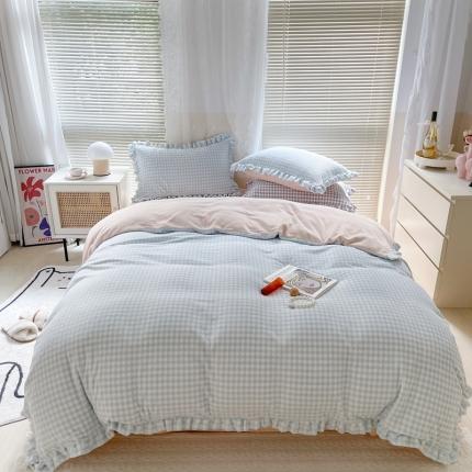 时年家纺 2022新款240g亲肤牛奶绒小美好花边款四件套 小美好-奶油蓝