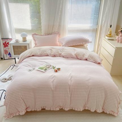 时年家纺 2022新款240g亲肤牛奶绒小美好花边款四件套 小美好-少女粉