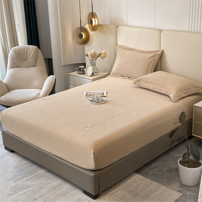 91家纺网 家纺一手货源 找家纺 蓝巢 2022新款牛奶绒轻奢单床笠 轻奢-米驼