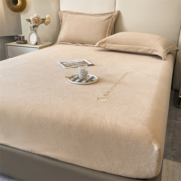 91家纺网 家纺一手货源 找家纺 蓝巢 2022新款牛奶绒轻奢单床笠 轻奢-米驼