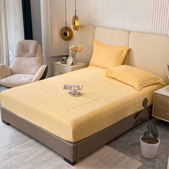 91家纺网 家纺一手货源 找家纺 蓝巢 2022新款牛奶绒轻奢单床笠 轻奢-奶黄