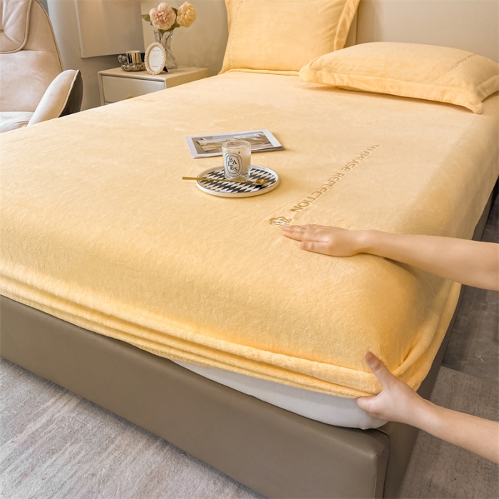 91家纺网 家纺一手货源 找家纺 蓝巢 2022新款牛奶绒轻奢单床笠 轻奢-奶黄