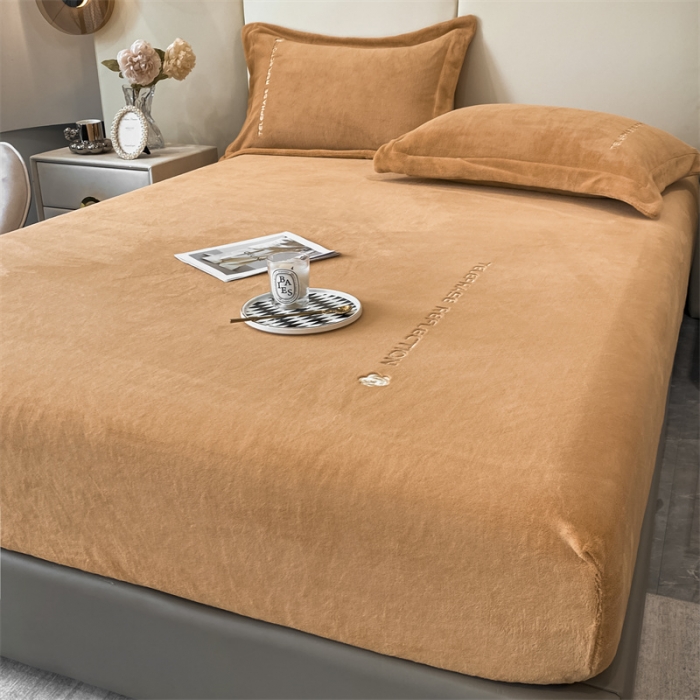 91家纺网 家纺一手货源 找家纺 蓝巢 2022新款牛奶绒轻奢单床笠 轻奢-南瓜橘