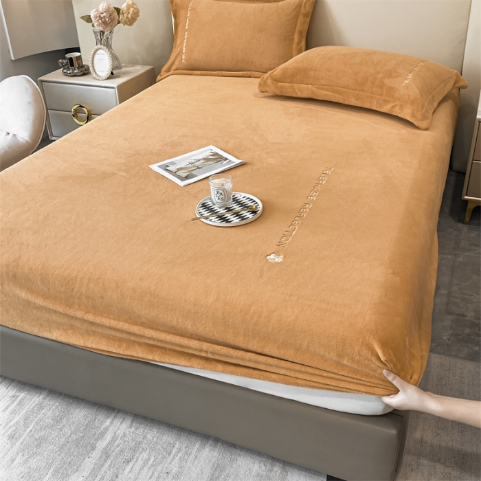 91家纺网 家纺一手货源 找家纺 蓝巢 2022新款牛奶绒轻奢单床笠 轻奢-南瓜橘