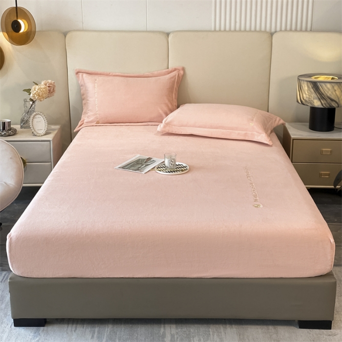 91家纺网 家纺一手货源 找家纺 蓝巢 2022新款牛奶绒轻奢单床笠 轻奢-浅粉