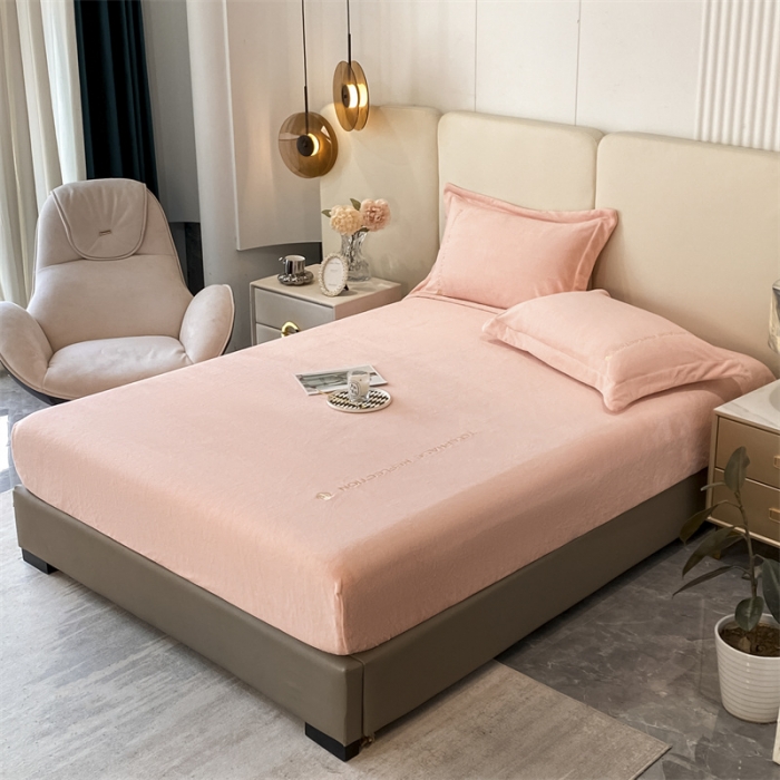 91家纺网 家纺一手货源 找家纺 蓝巢 2022新款牛奶绒轻奢单床笠 轻奢-浅粉