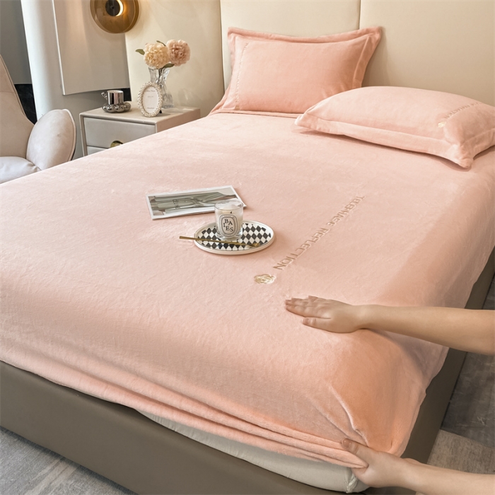 91家纺网 家纺一手货源 找家纺 蓝巢 2022新款牛奶绒轻奢单床笠 轻奢-浅粉