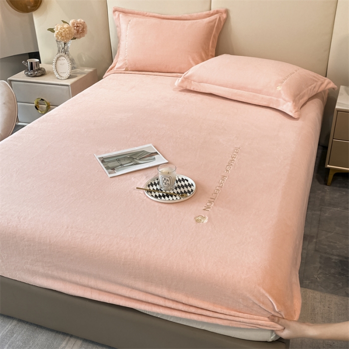 91家纺网 家纺一手货源 找家纺 蓝巢 2022新款牛奶绒轻奢单床笠 轻奢-浅粉