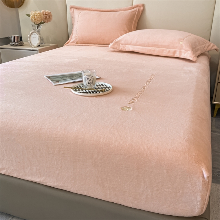91家纺网 家纺一手货源 找家纺 蓝巢 2022新款牛奶绒轻奢单床笠 轻奢-浅粉