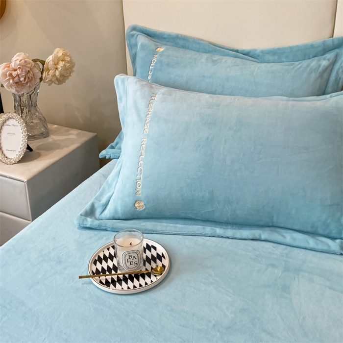 91家纺网 家纺一手货源 找家纺 蓝巢 2022新款牛奶绒轻奢单床笠 轻奢-天空蓝