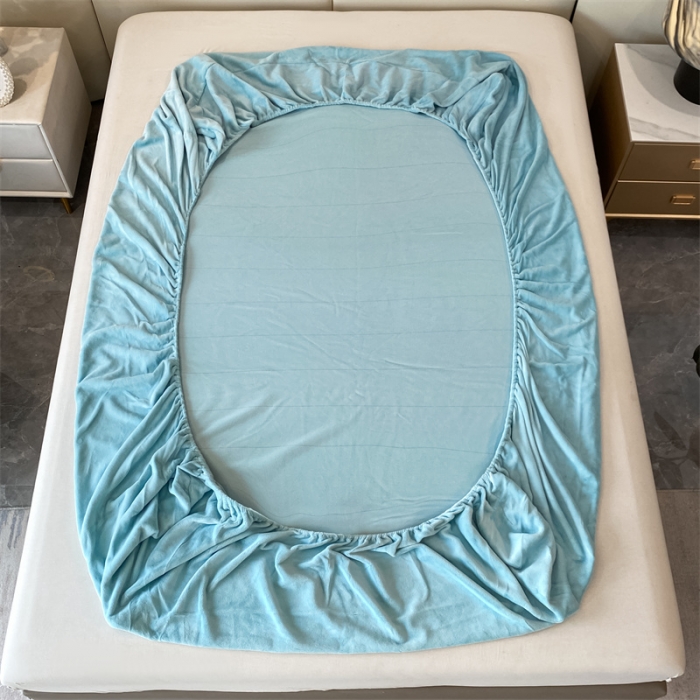 91家纺网 家纺一手货源 找家纺 蓝巢 2022新款牛奶绒轻奢单床笠 轻奢-天空蓝