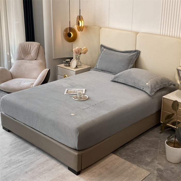 91家纺网 家纺一手货源 找家纺 蓝巢 2022新款牛奶绒轻奢单床笠 轻奢-中灰