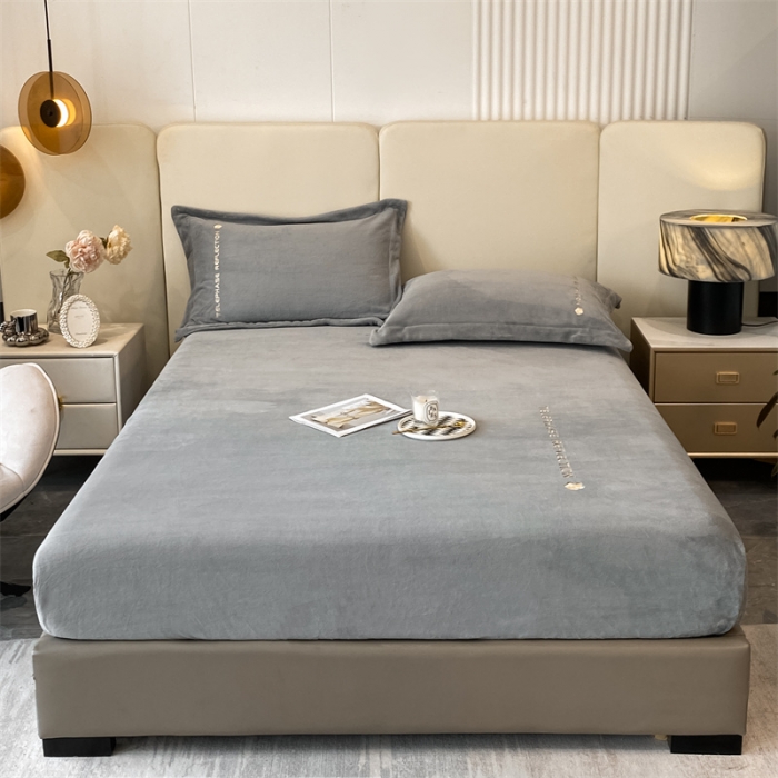 91家纺网 家纺一手货源 找家纺 蓝巢 2022新款牛奶绒轻奢单床笠 轻奢-中灰