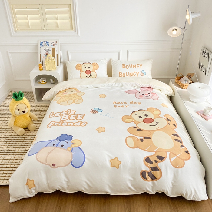 91家纺网 家纺一手货源 找家纺 圆岛家纺2022新款迪士尼大版牛奶绒宝宝绒四件套跳跳虎&amp;噗噗