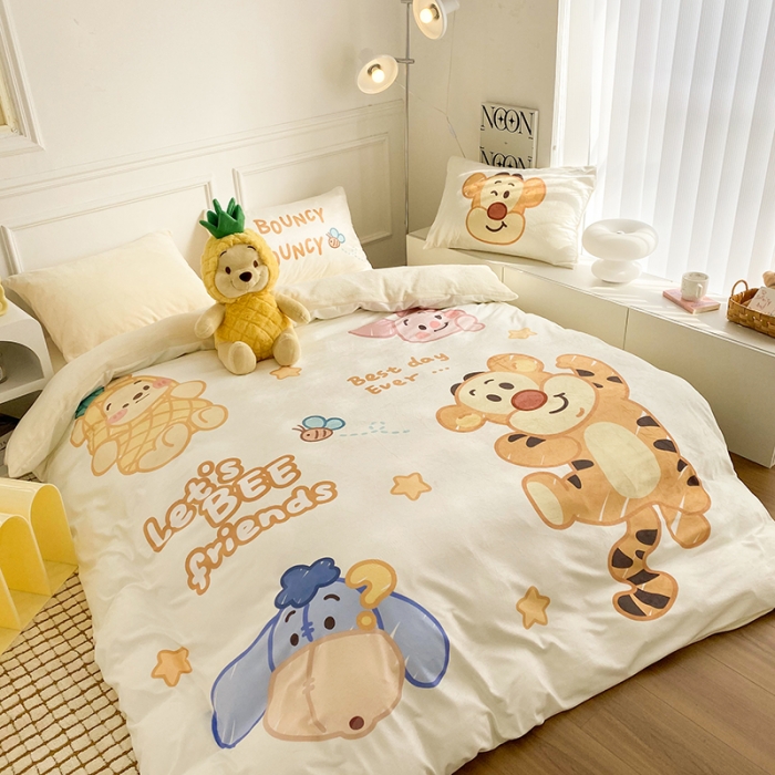 91家纺网 家纺一手货源 找家纺 圆岛家纺2022新款迪士尼大版牛奶绒宝宝绒四件套跳跳虎&amp;噗噗