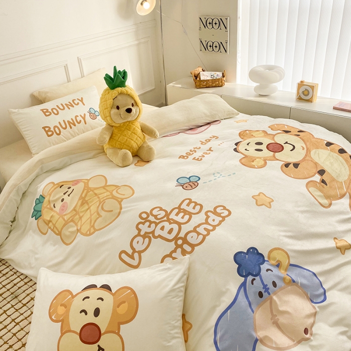 91家纺网 家纺一手货源 找家纺 圆岛家纺2022新款迪士尼大版牛奶绒宝宝绒四件套跳跳虎&amp;噗噗