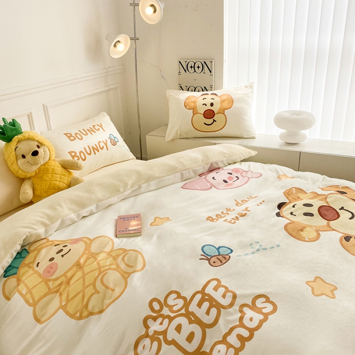 91家纺网 家纺一手货源 找家纺 圆岛家纺2022新款迪士尼大版牛奶绒宝宝绒四件套跳跳虎&amp;噗噗