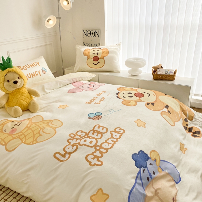 91家纺网 家纺一手货源 找家纺 圆岛家纺2022新款迪士尼大版牛奶绒宝宝绒四件套跳跳虎&amp;噗噗