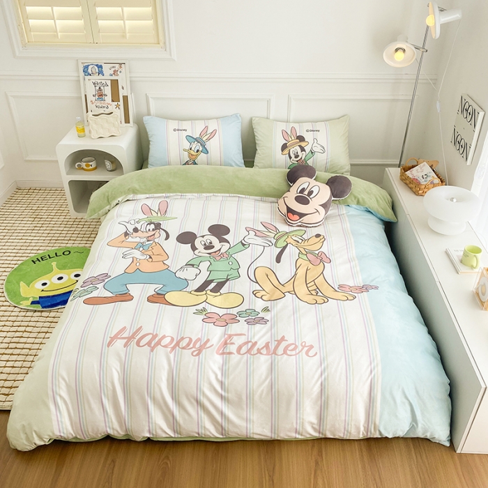 91家纺网 家纺一手货源 找家纺 圆岛家纺2022新款迪士尼大版牛奶绒宝宝绒四件套 米老鼠家族