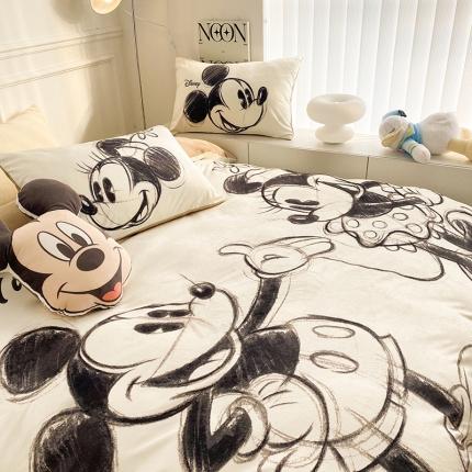 圆岛家纺2022新款迪士尼大版牛奶绒宝宝绒四件套 米奇&amp;米妮
