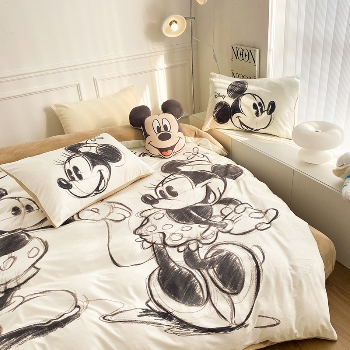 91家纺网 家纺一手货源 找家纺 圆岛家纺2022新款迪士尼大版牛奶绒宝宝绒四件套 米奇&amp;米妮