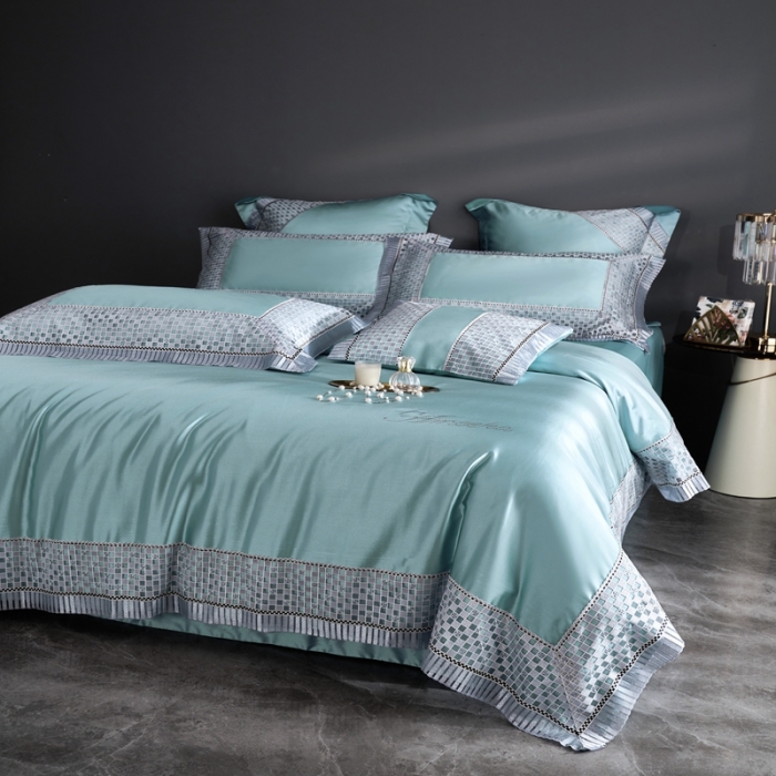 91家纺网 家纺一手货源 找家纺 缔缦 2022新款真丝棉四件套澜庭假日 绿